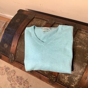 Peter Millar V-Neck Cotton Cashmere Sweater in Light Sz Med